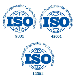 ISO 9001, ISO 14001 and ISO 45001 certification marks